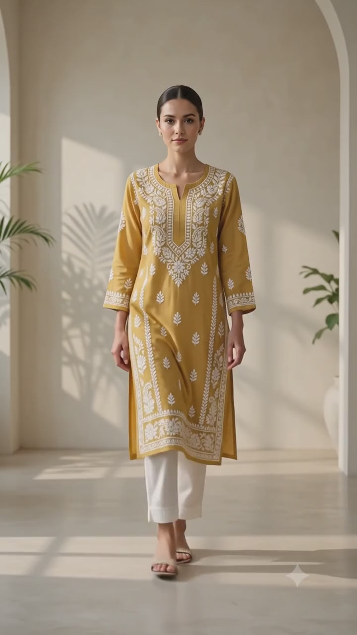 Modal Chikankari Embroidered Straight Kurta