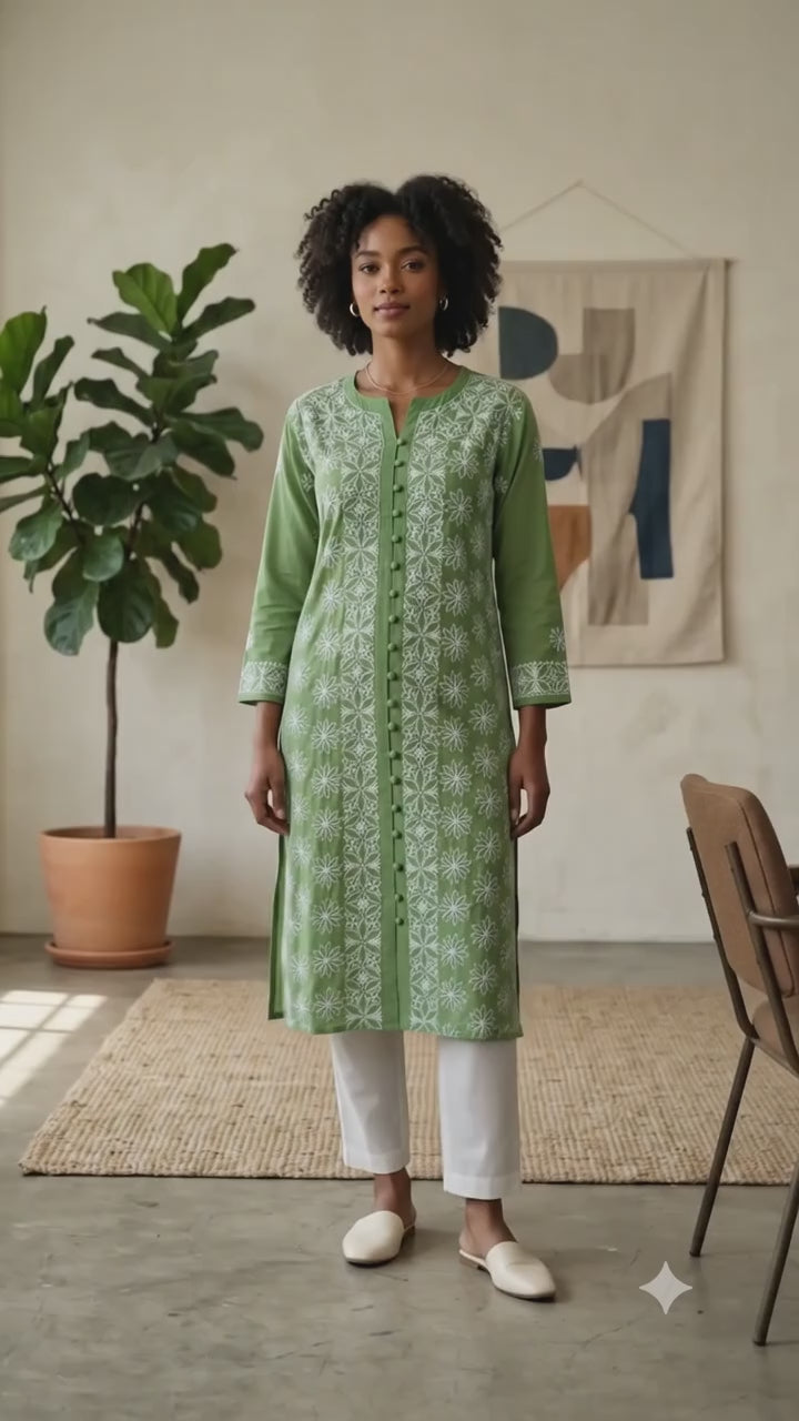 Modal Chikankari Long Kurti