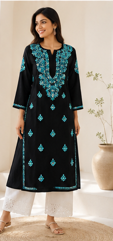 Rayon Chikankari Embroidered Kurta for Women