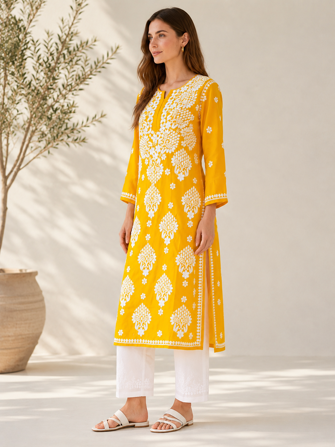 Modal Chikankari Embroidered Straight Kurta