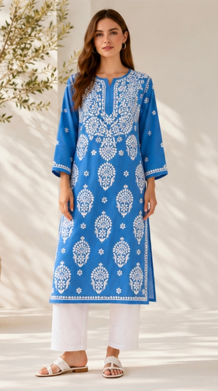 Modal Chikankari Embroidered Straight Kurta