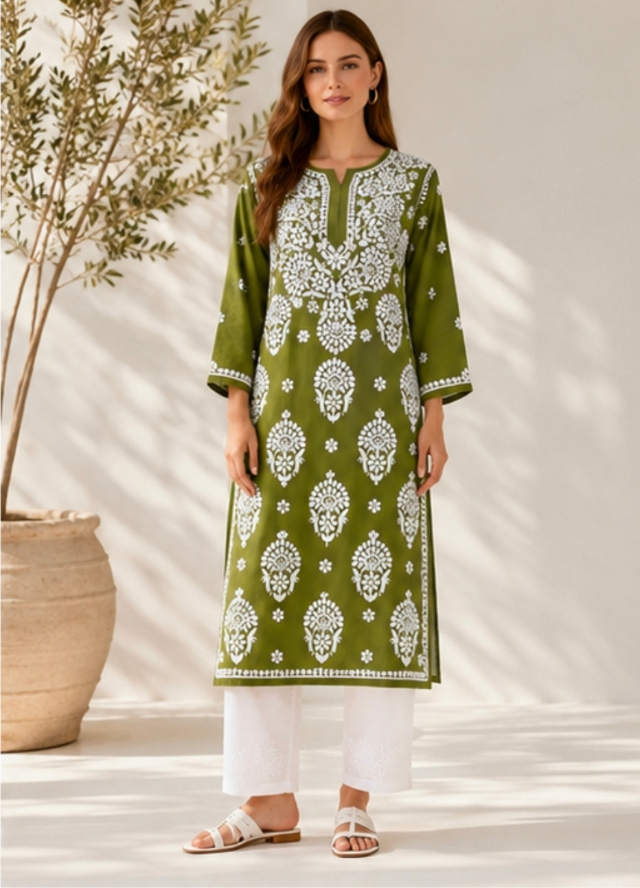 Modal Chikankari Embroidered Straight Kurta