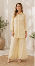 Butter Yellow Muslin Mukesh Work Co-ord Set for Women