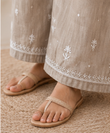 Beige Tissue Embroidered Co-ord Set for Women