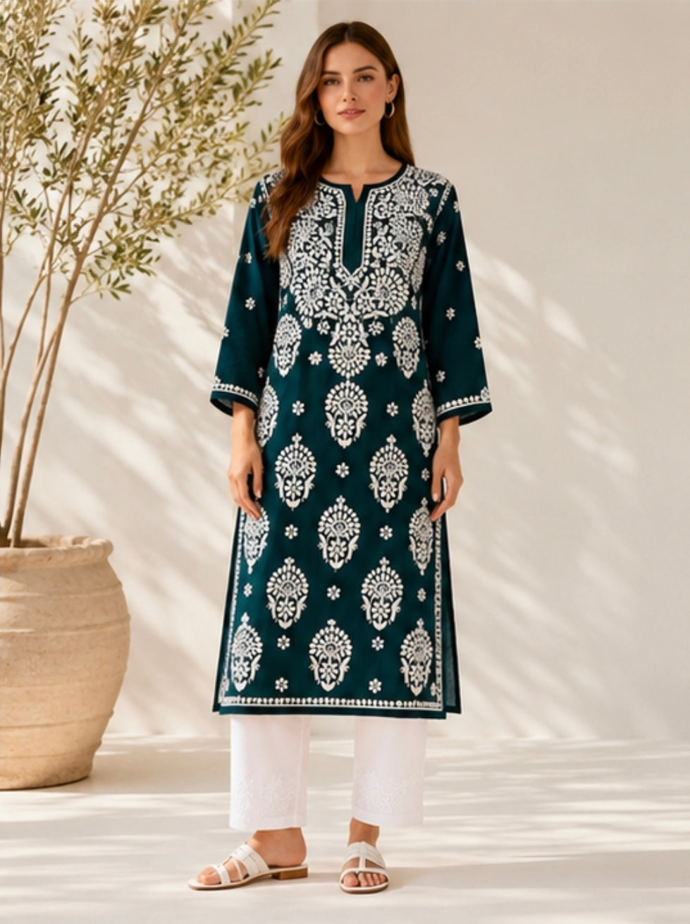 Modal Chikankari Embroidered Straight Kurta
