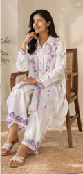 Ivory Satin Embroidered Co-ord Set for Women