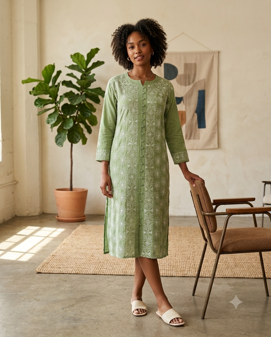 Modal Chikankari Long Kurti