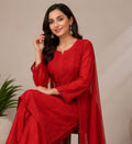 Red Chanderi Sequin Embroidered Kurta Set for Women