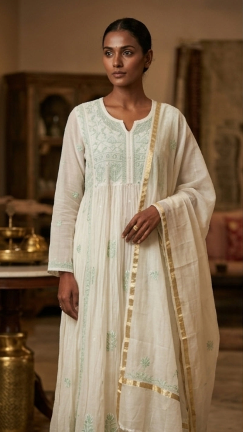 Embroidered Gown with Dupatta – Free Size