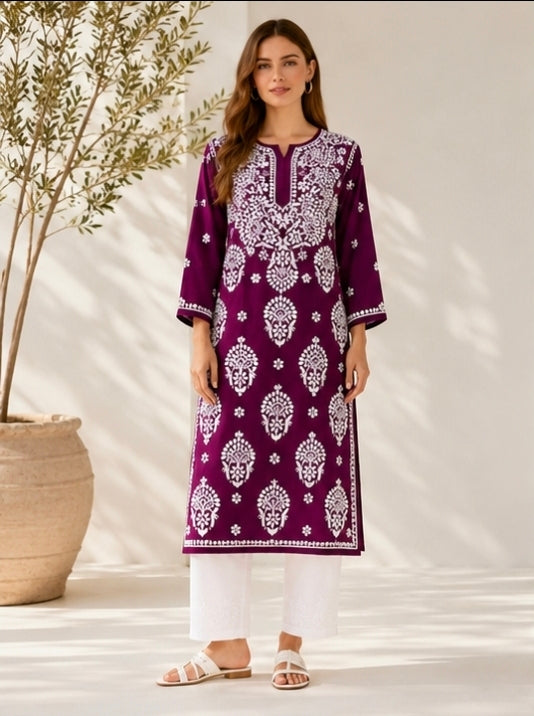Modal Chikankari Embroidered Straight Kurta