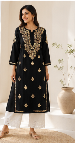 Rayon Chikankari Embroidered Kurta for Women